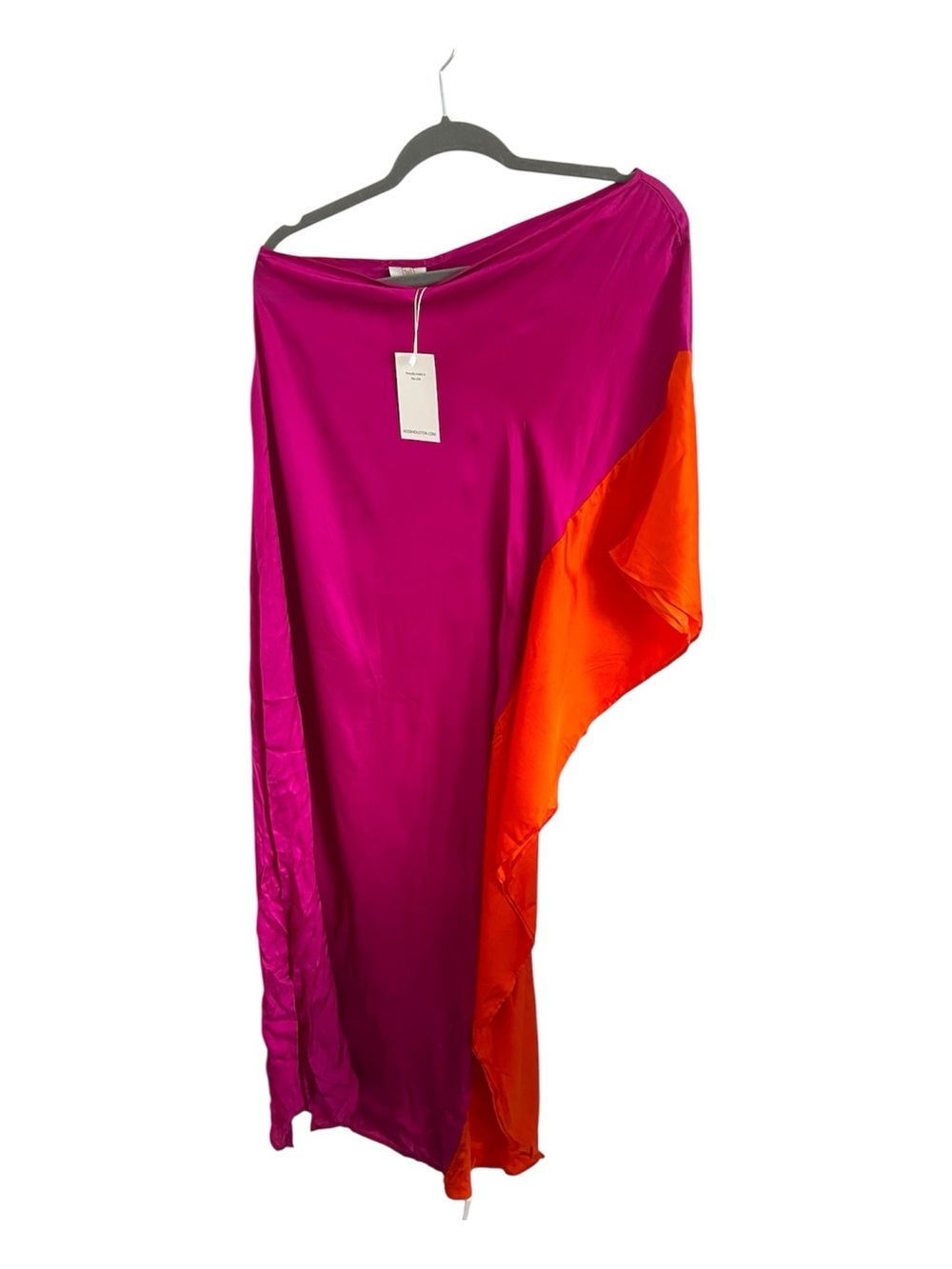 NWT Heidi Houston Magenta and Orange Satin One-Shoulder Dress, one size